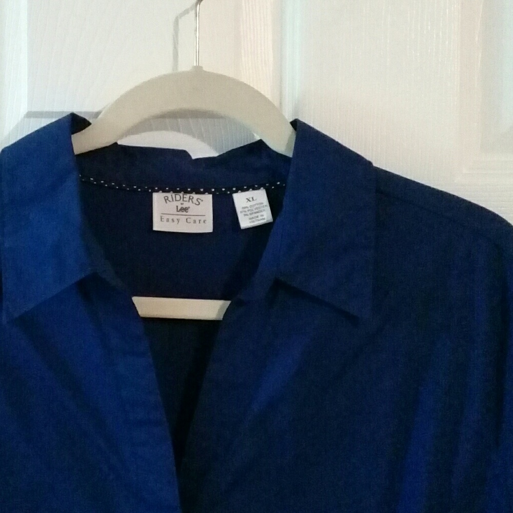 Dark Blue Stretchy Hidden Button Shirt - Picture 6 of 7